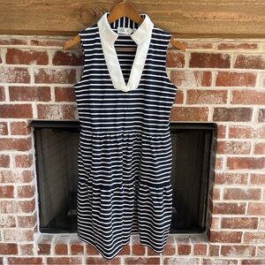 Eliza J Stripe Collared Navy and White Sleeveless Dress Sz S